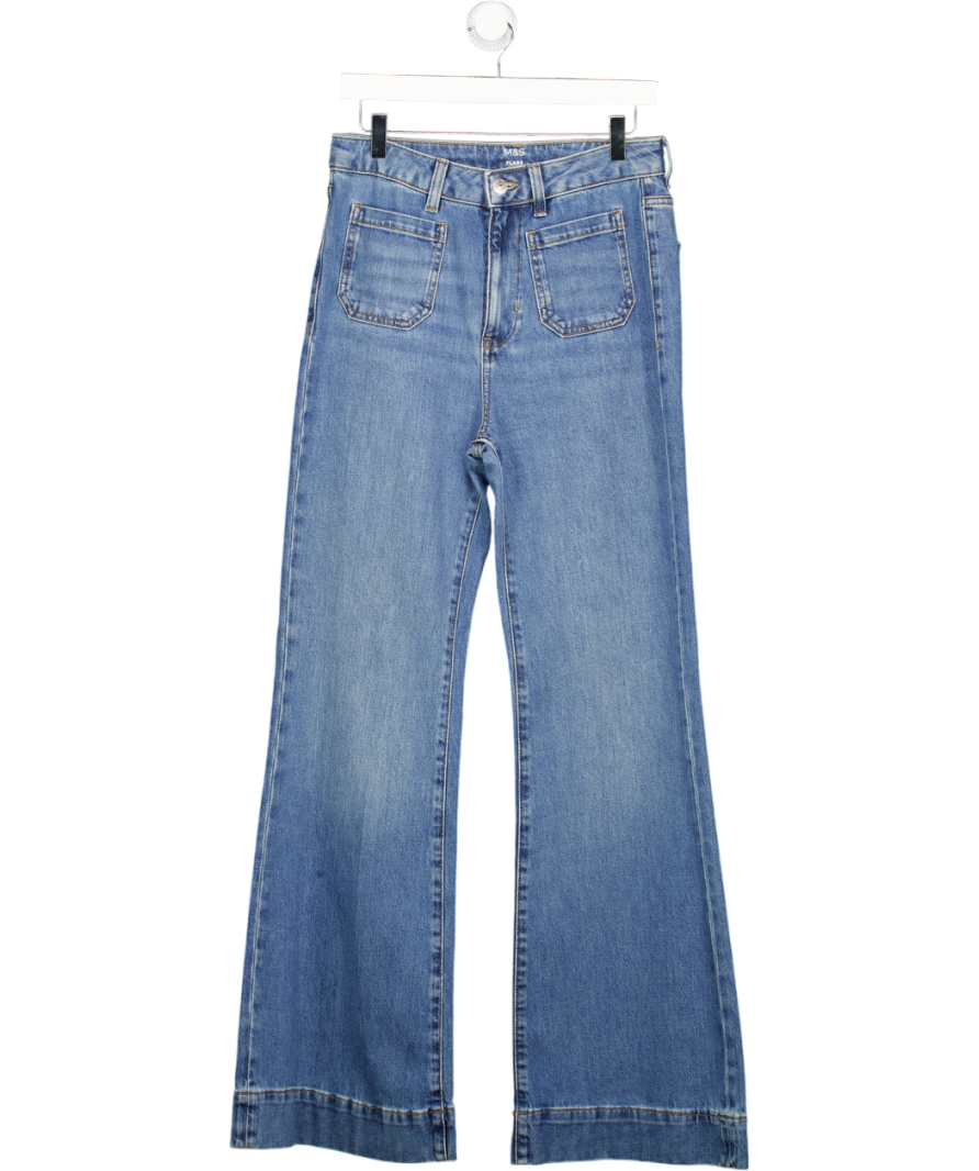 M&S Mid Blue Patch Pocket Flare Jeans - Long Length UK 10
