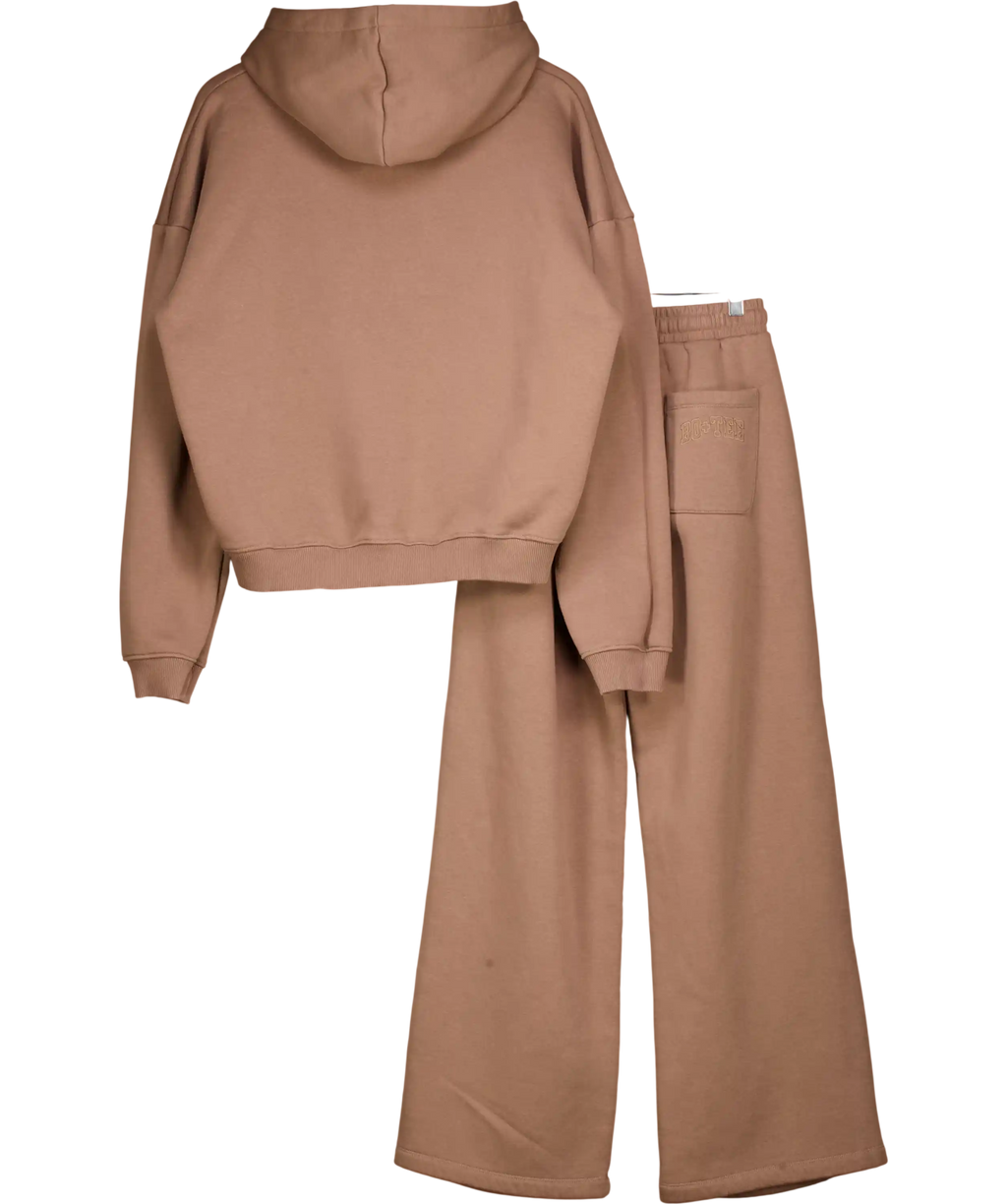 Bo + Tee Espresso Brown Logo Hoodie And Straight Leg Jogger Set UK S