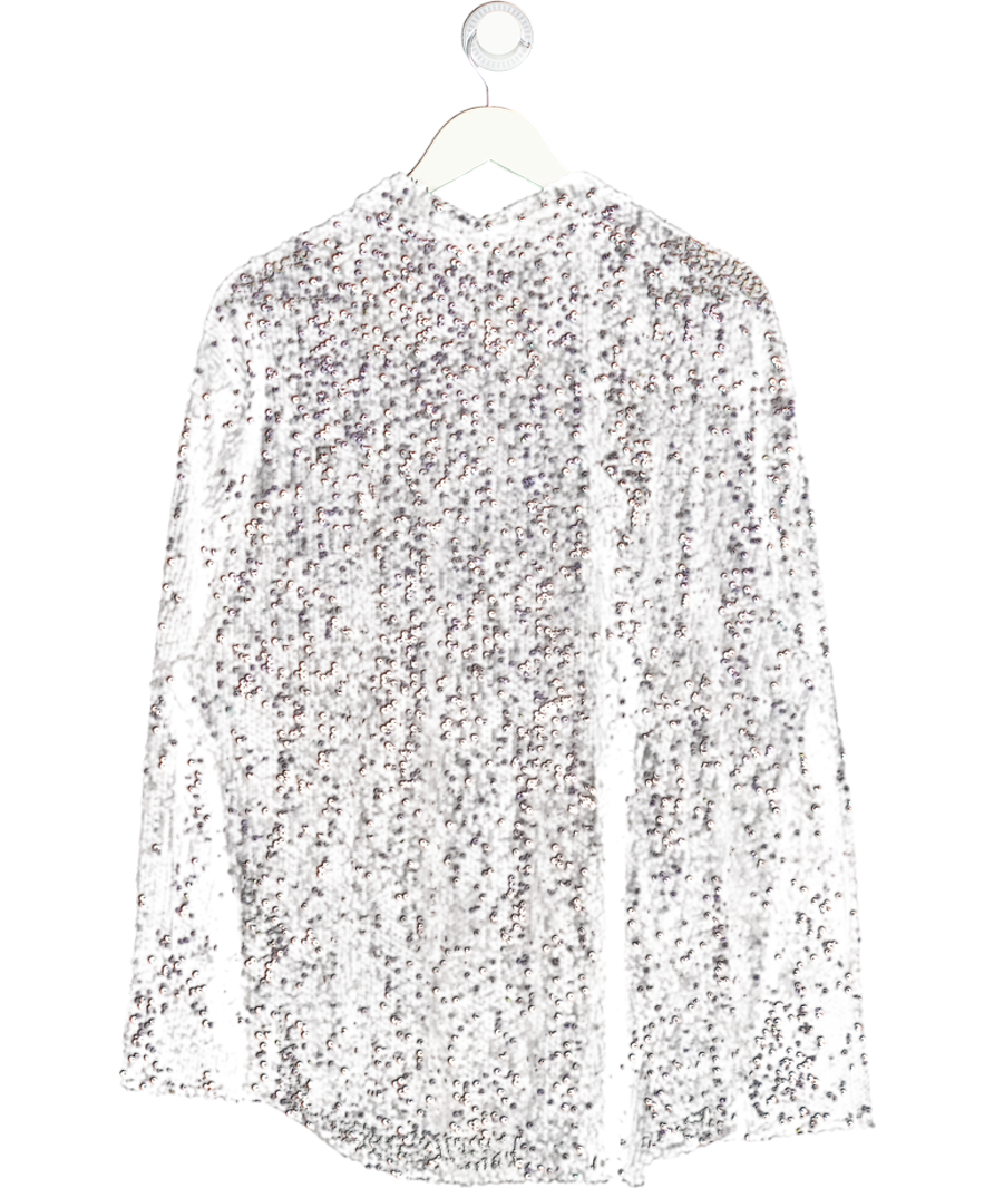 4th & Reckless Black Sequin Button Up Shirt UK 12