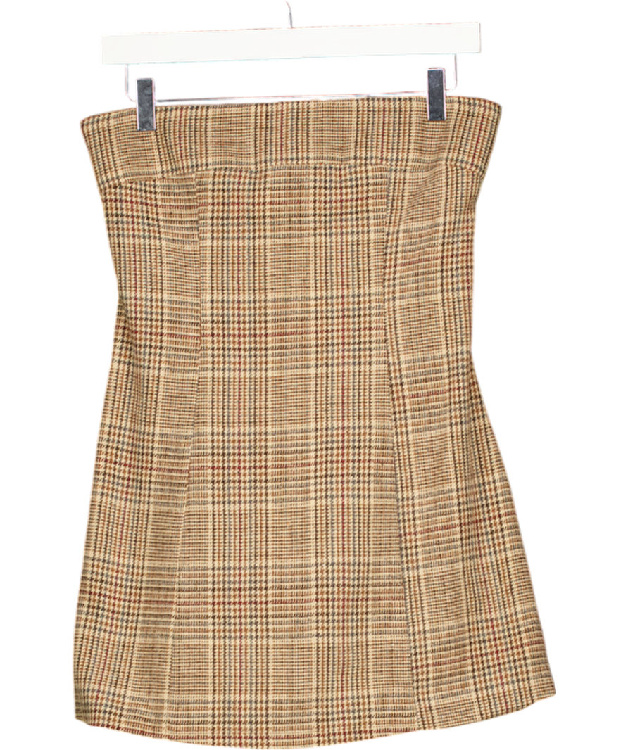 PEPPERMAYO Brown Houndstooth Check Bandeau Mini Dress UK 8