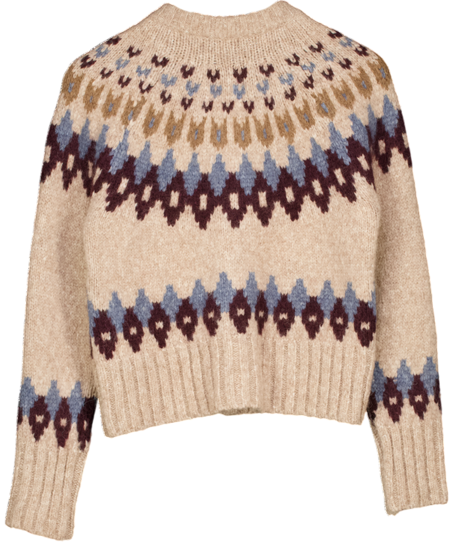 VERONICA BEARD Beige Super Soft Fair Isle Alpaca-blend Cardigan UK S