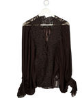 ZARA Dark Brown Lace Tie Front Georgette Blouse UK XS/S