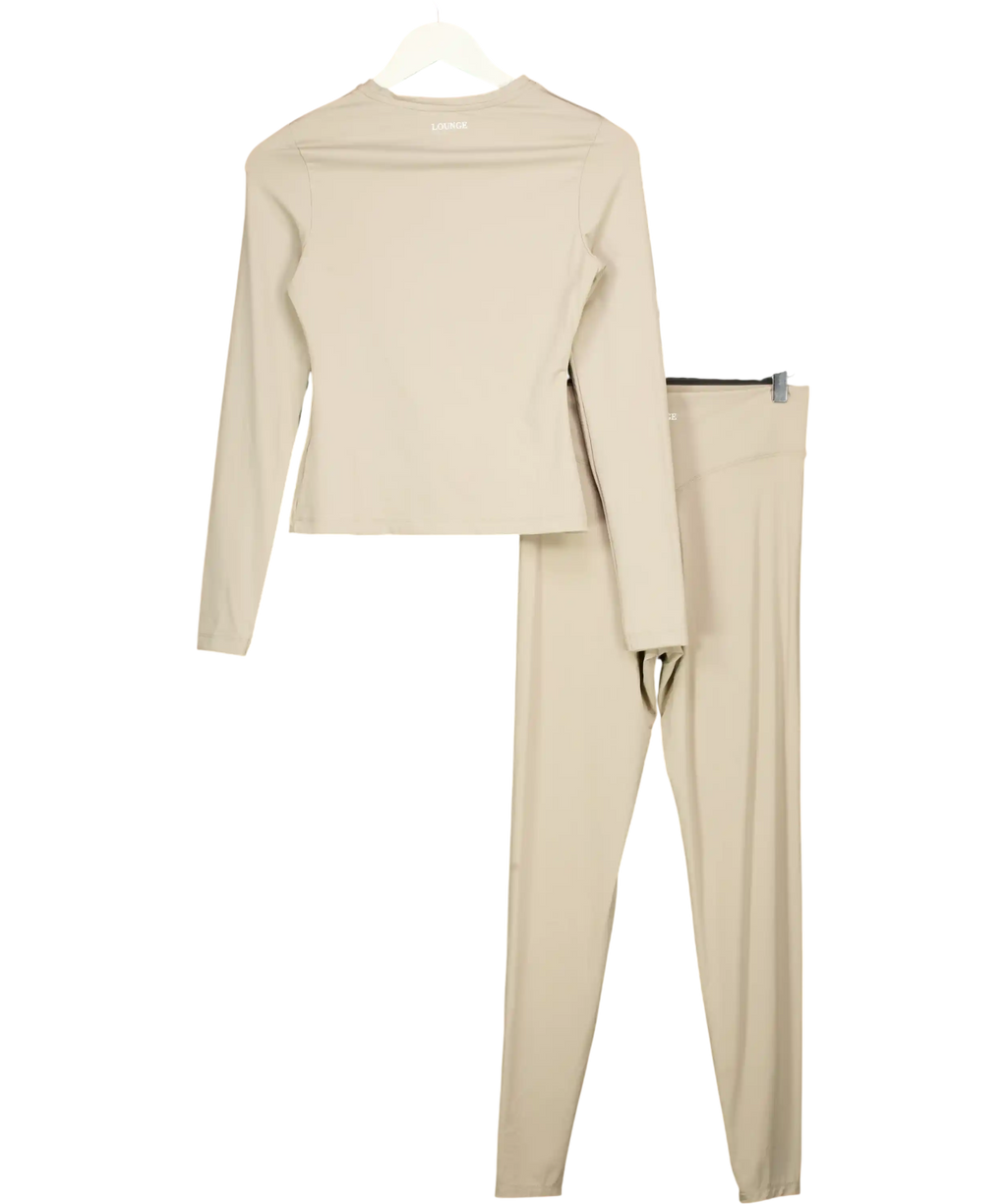 LOUNGE 2-piece Beige Activewear Long Sleeve Zip Top And Leggings Set UK M