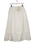 NOBODY'S CHILD X Elizabeth Scarlet White Cutwork Scallop Hem Sintra Midi Skirt UK 8