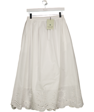 NOBODY'S CHILD X Elizabeth Scarlet White Cutwork Scallop Hem Sintra Midi Skirt UK 8