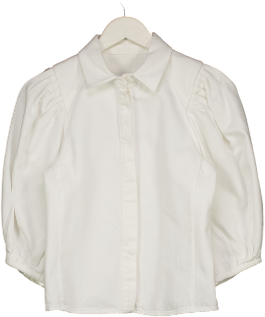ZARA White Denim Puff Sleeve Shirt UK XS