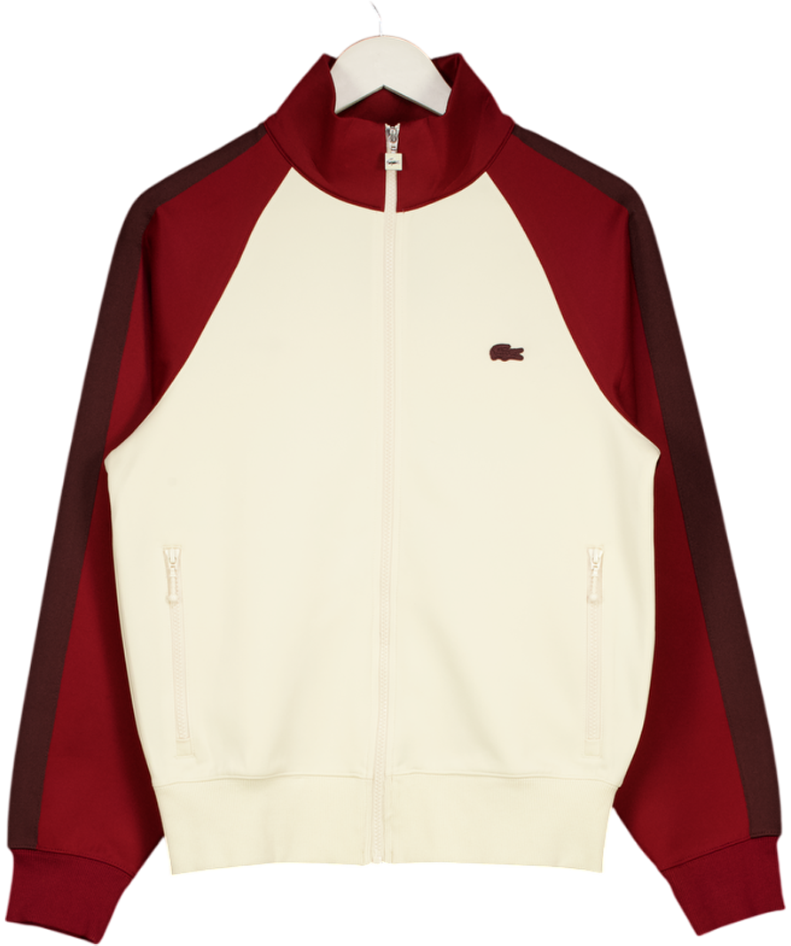 Lacoste Cream / Burgundy Zip Up Track Jacket UK S