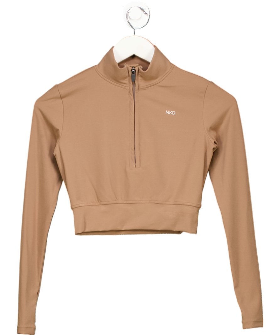 naked Brown Zip-up Long Sleeve Top UK XS