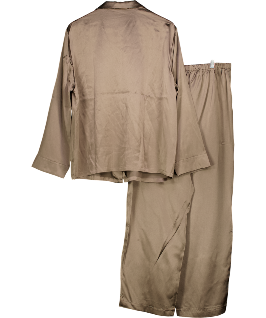 THE WHITE COMPANY Dark Truffle Beige 100% Silk Pyjama Set UK L