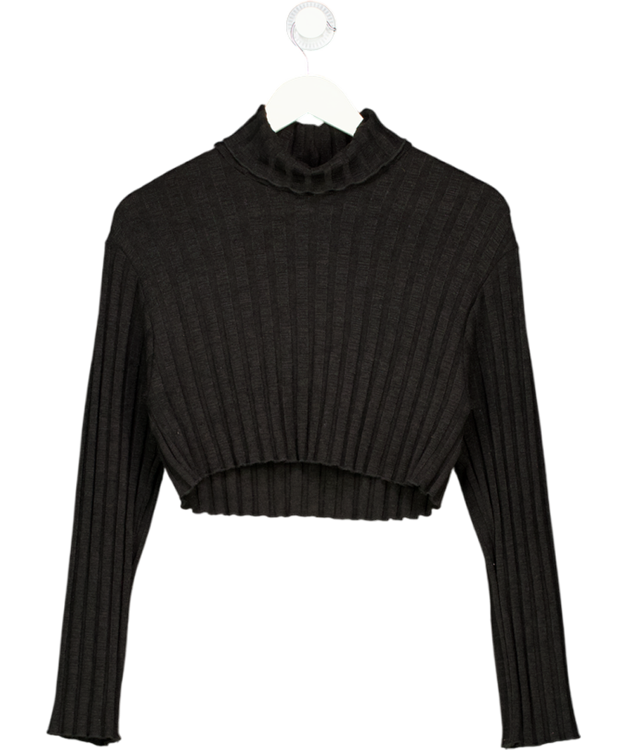 ZARA Black Cropped Ribbed Roll Neck Jumper UK S