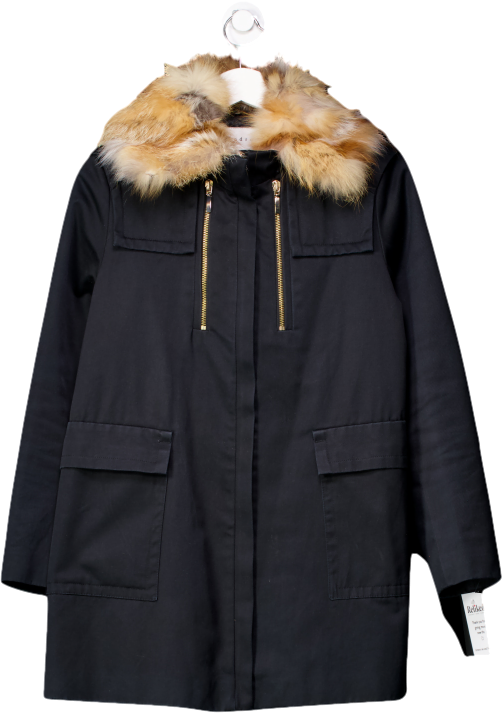 Sandro Blue Parka Coat With Detachable Faux Fur Coat UK 8