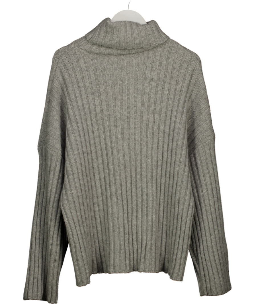 BAZILIKA Grey 100% Premium Cashmere Ribbed Roll Neck Jumper UK S/M