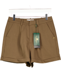 HOLLAND COOPER Khaki Green Pleated Wide Leg Short Stone With Gold Hc Logo Embellishment UK 10
