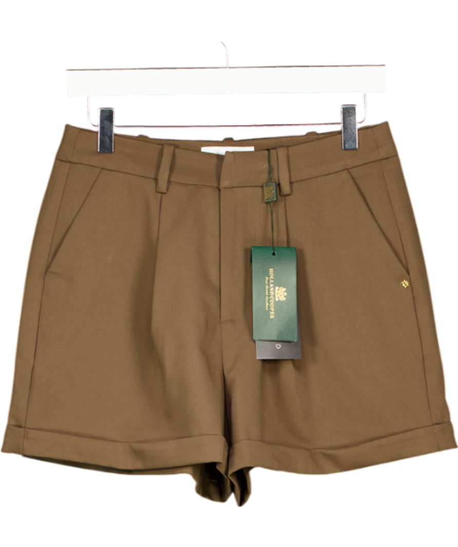 HOLLAND COOPER Khaki Green Pleated Wide Leg Short Stone With Gold Hc Logo Embellishment UK 10