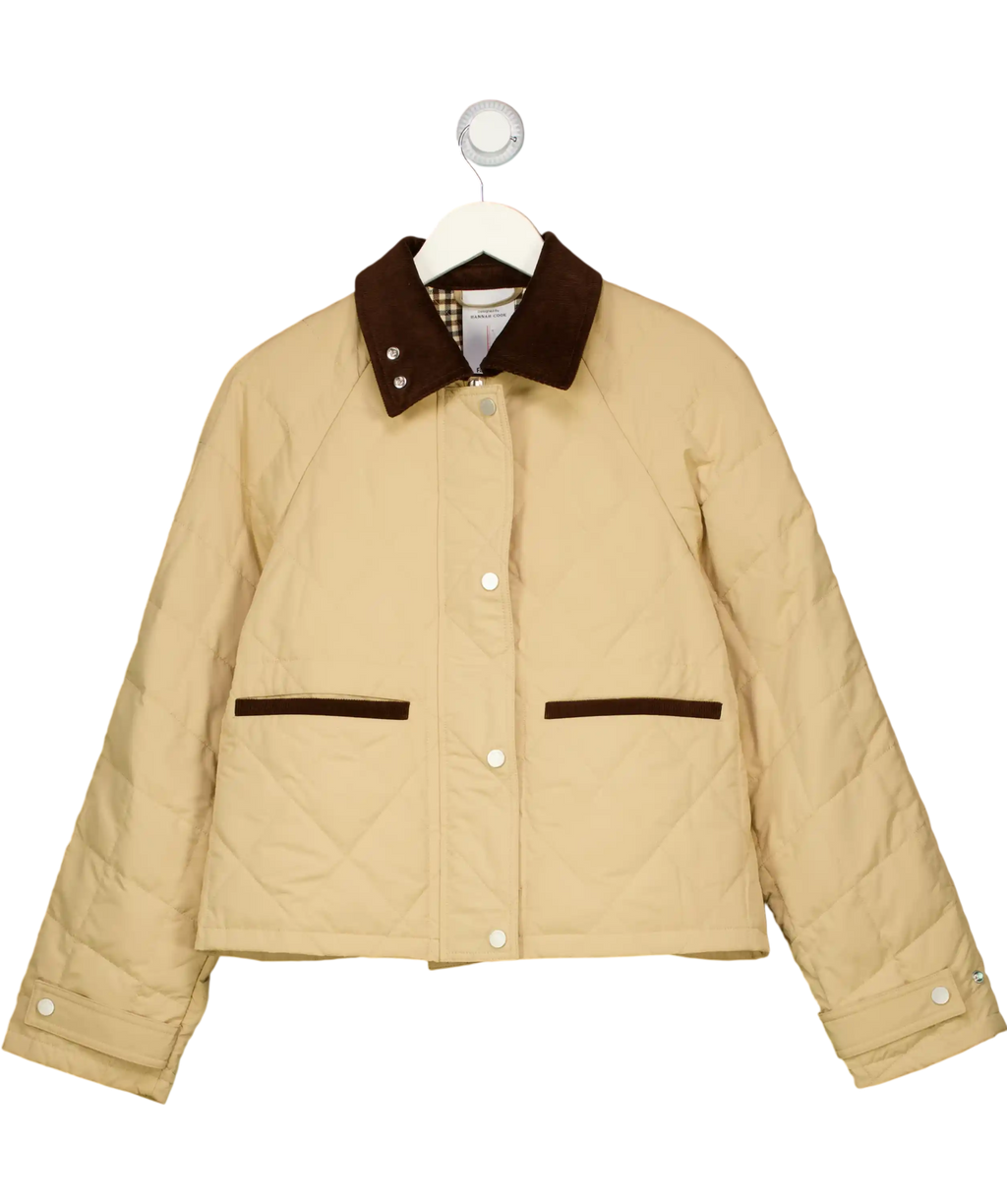 Fabrique E X Hannah Cook Isla Contrast Collar Quilted Down Jacket Beige UK S
