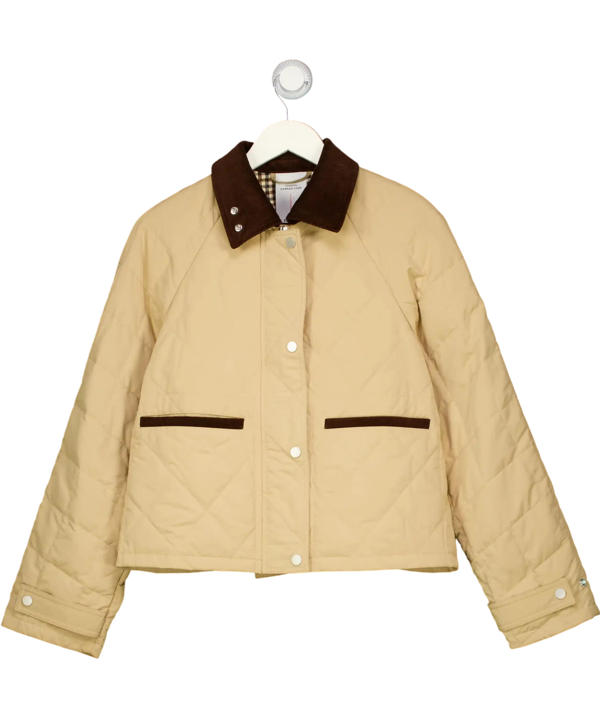 Fabrique E X Hannah Cook Isla Contrast Collar Quilted Down Jacket Beige UK S