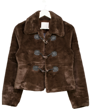 NA-KD Brown X Jourdan Sloane Short Faux Fur Buttoned Jacket UK 8