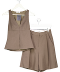BAYSE 2-piece Mika Shorts And Reeve Halter Waistcoat Top Set - Mink Brown UK XS