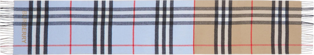 Burberry Classic Beige / Blue Check 100% Cashmere Contrast Check Logo Scarf
