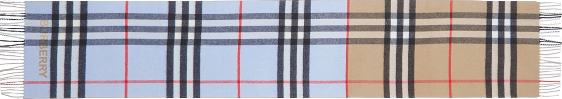Burberry Classic Beige / Blue Check 100% Cashmere Contrast Check Logo Scarf