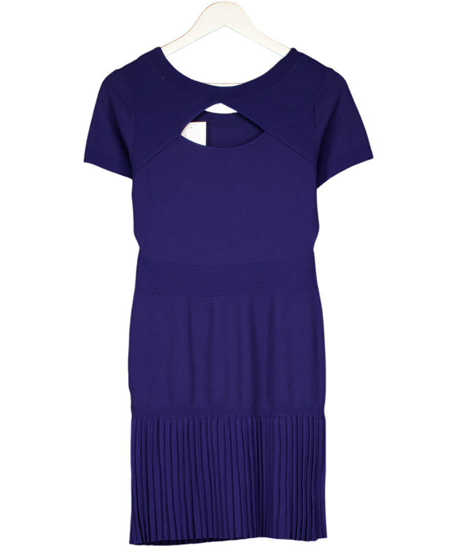 Sandro Blue Short Sleeve Knit Dress with pleated hem SZ2 UK 10
