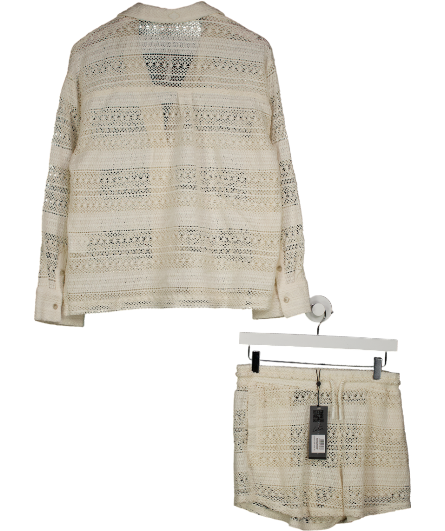 The Couture Club Cream Textured Crochet Shirt And Short UK 8