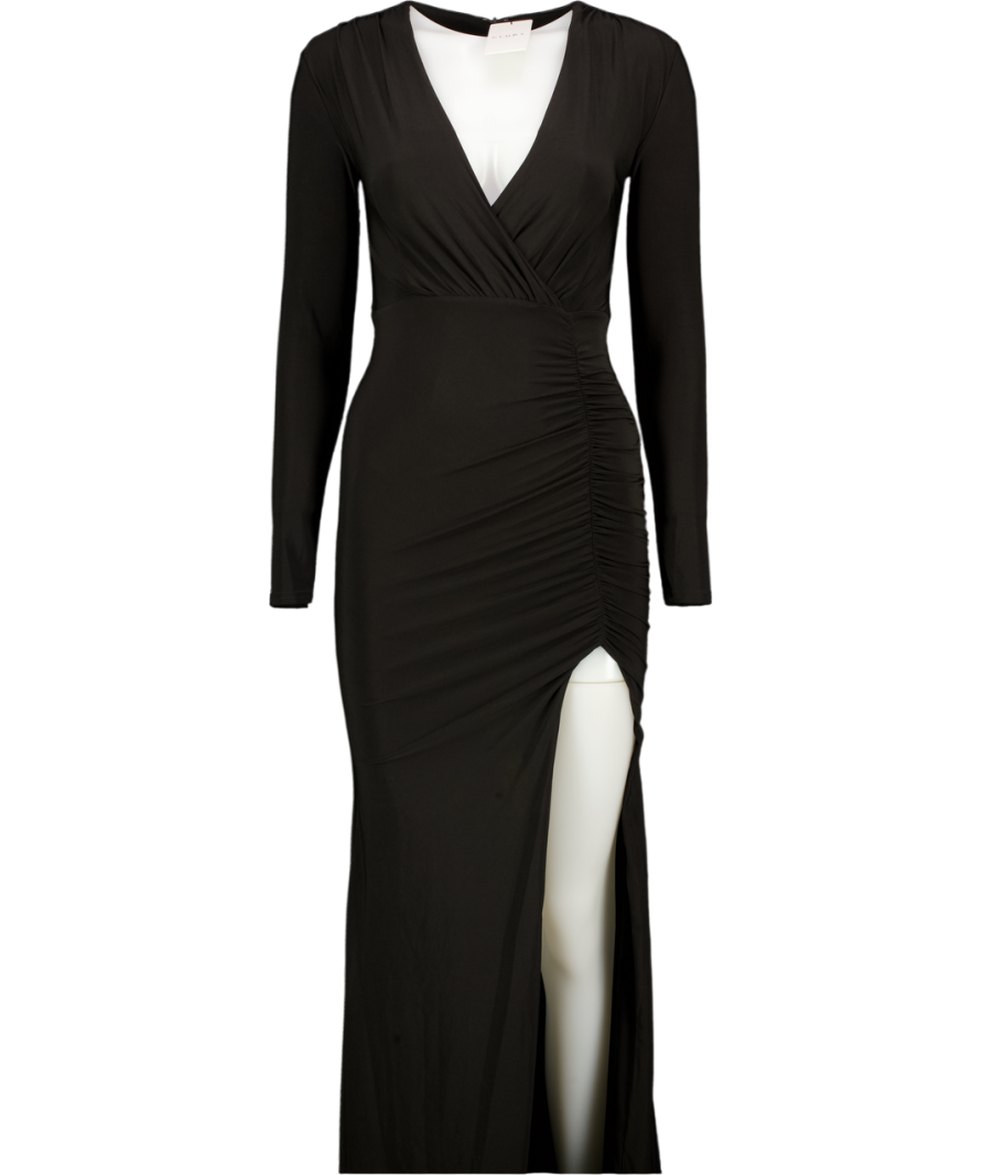 CLUB L Black Wrap Front Maxi Dress With Side Split UK 10