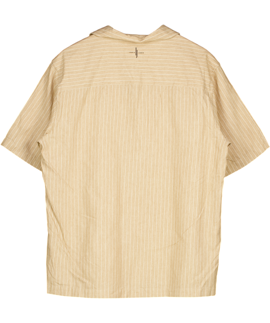 Lewis James Beige Villa Pinstripe Embroidered Shirt UK M