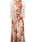 ME + EM Pink Silk Satin Draping Wisteria Print Full Length Dress + Tie-cinnamon UK 8