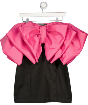ROTATE BIRGER CHRISTENSEN Black / Pink Natalie Oversized Satin Bow Mini Dress UK 12