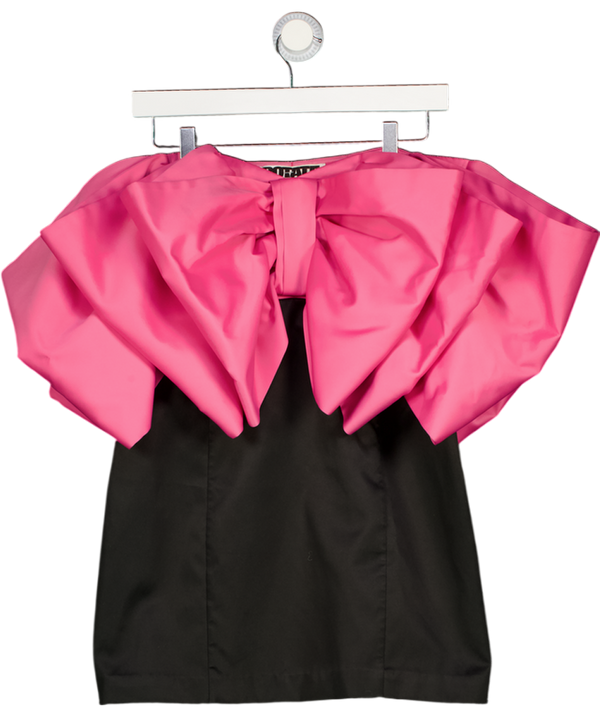 ROTATE BIRGER CHRISTENSEN Black / Pink Natalie Oversized Satin Bow Mini Dress UK 12