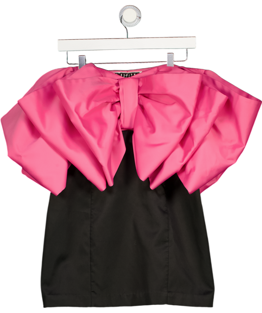 ROTATE BIRGER CHRISTENSEN Black / Pink Natalie Oversized Satin Bow Mini Dress UK 12