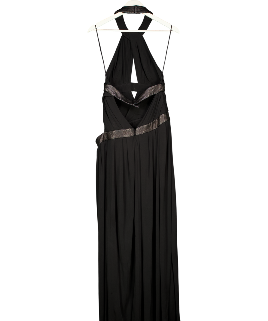 Cult Gaia Black Akshara Draped Maxi Dress With Leather Accents UK S