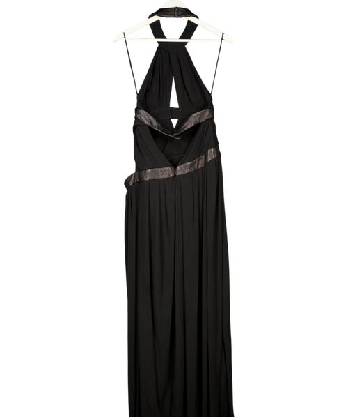 Cult Gaia Black Akshara Draped Maxi Dress With Leather Accents UK S