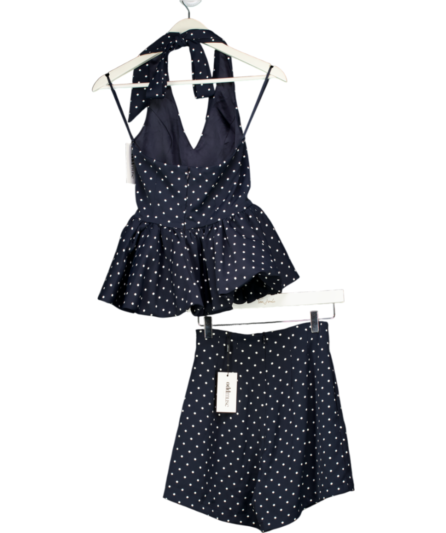ODDMUSE 2-piece Navy Blue Polka Dot Peplum Top And Shorts Set UK XS