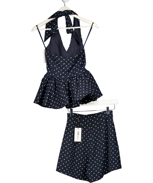 ODDMUSE 2-piece Navy Blue Polka Dot Peplum Top And Shorts Set UK XS