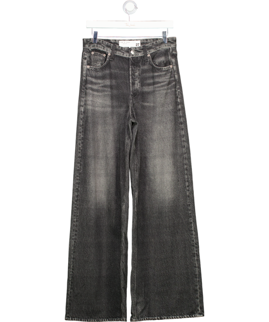 Rag & Bone Black Wash Soft Cotton Denim Look Wide Leg Trousers W27