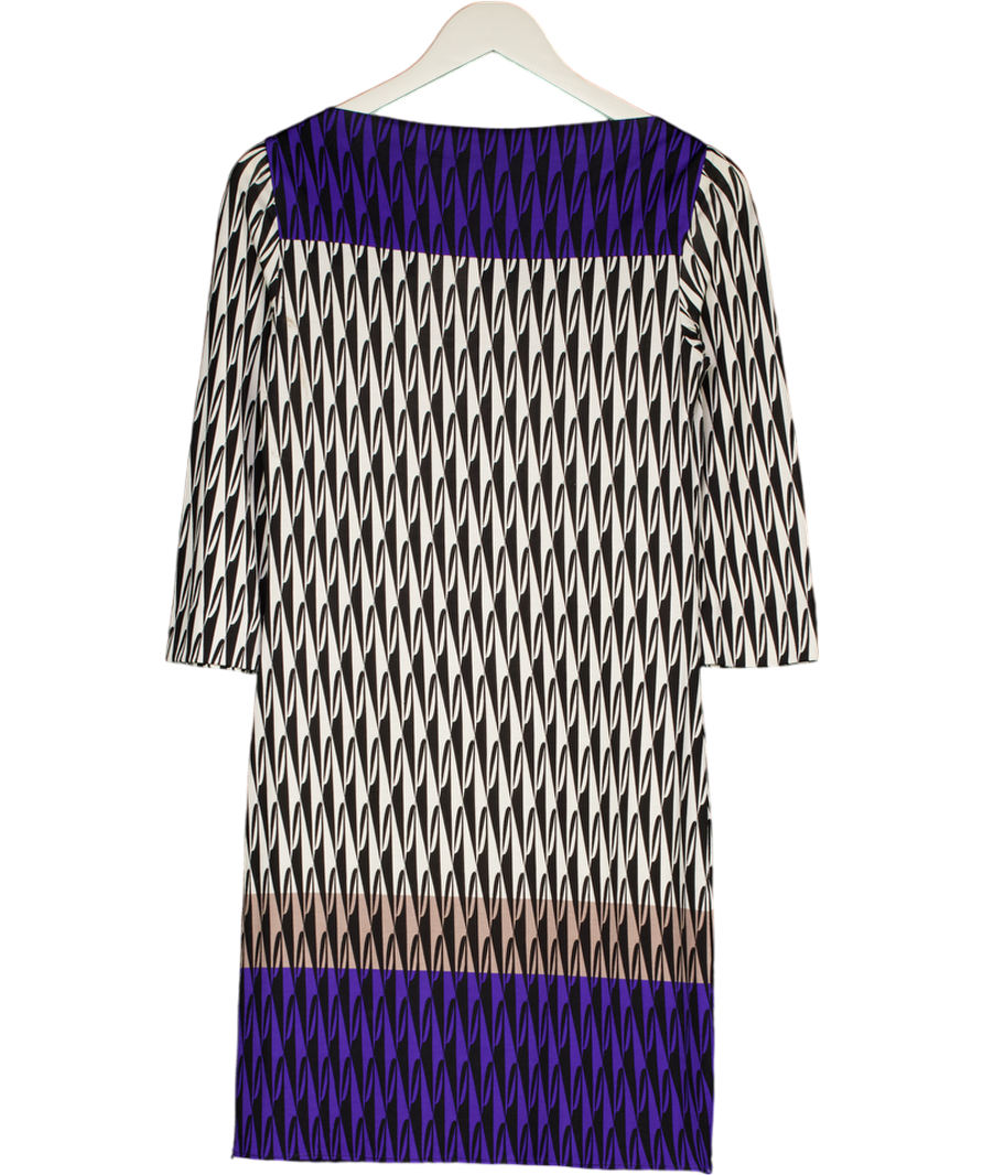 Diane von Furstenberg Multicoloured S428 Silk Boat Neck Geometric Mini Dress UK 8