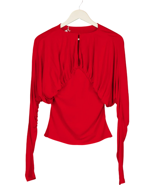 16ARLINGTON Red Anve Gathered Jersey Top UK 8