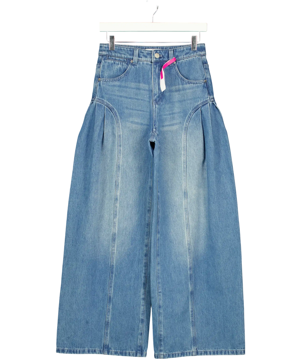 FABRIQUE Blue X Adriano Goldschmied Manon Seams Soft Barrel Leg Jeans In Cotton Denim UK XS