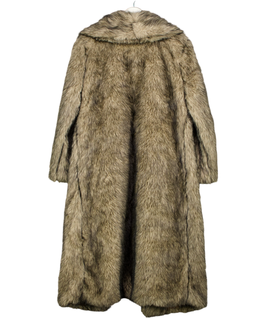Brown Faux Fur Longline Coat UK S/M