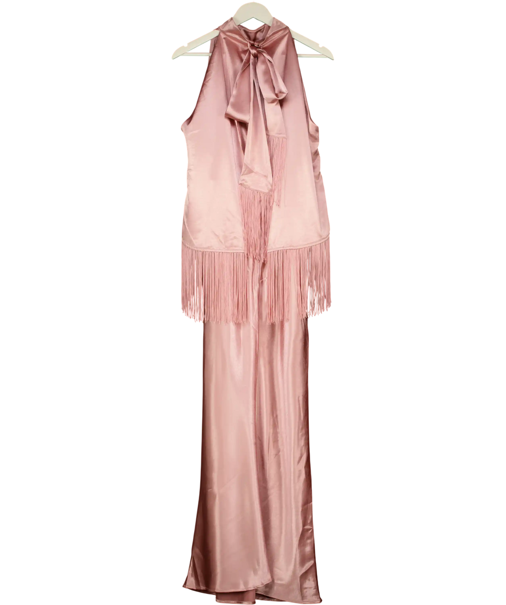 Coast Muse Pink Satin Fringe Halter Neck Maxi Dress UK 14