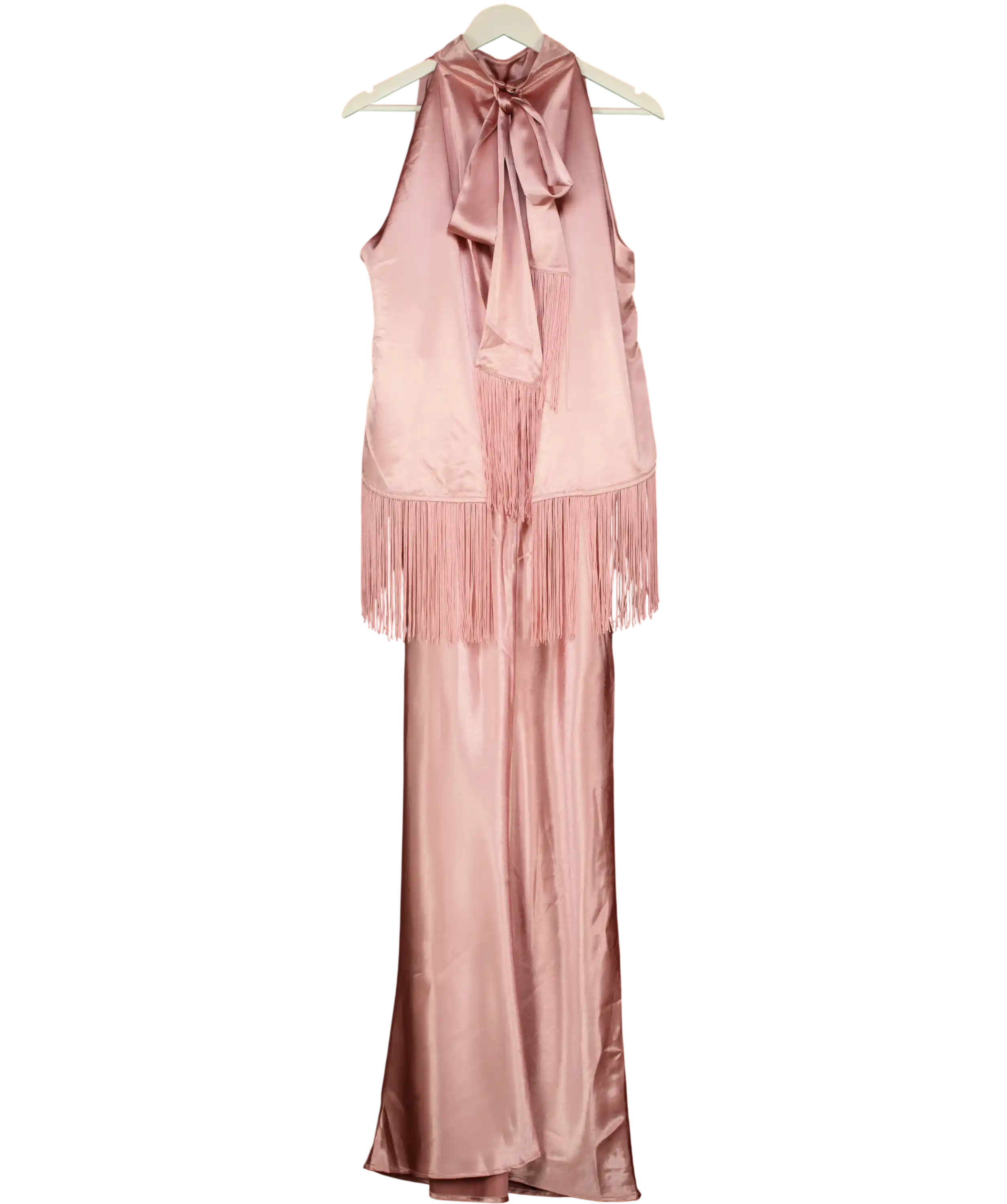 Coast Muse Pink Satin Fringe Halter Neck Maxi Dress UK 14