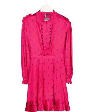 Mulberry Vintage Pink 100% Silk Long Sleeve Pleated Detail Dress UK 8