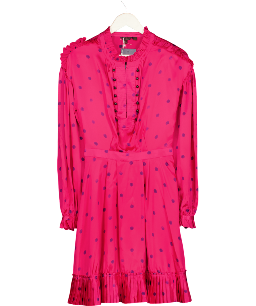 Mulberry Vintage Pink 100% Silk Long Sleeve Pleated Detail Dress UK 8