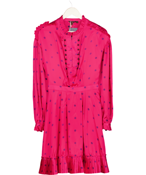 Mulberry Vintage Pink 100% Silk Long Sleeve Pleated Detail Dress UK 8