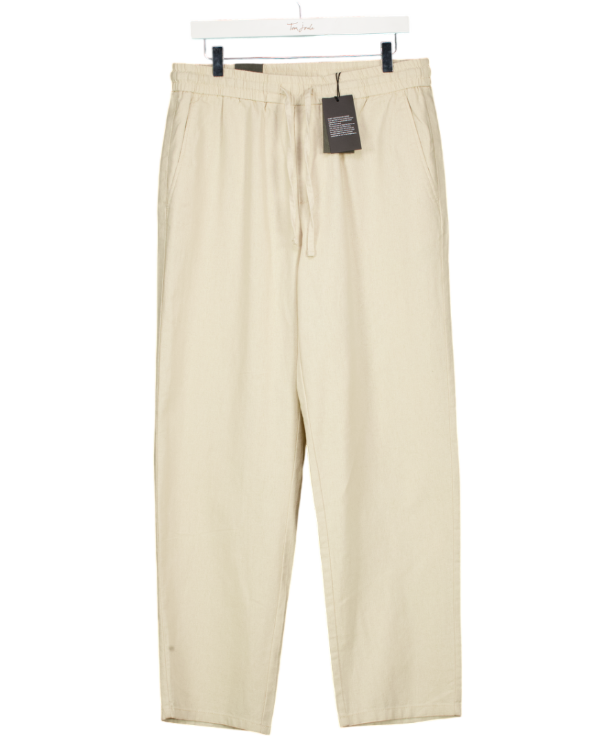 ONLY & SONS Beige Drawstring Casualcotton / Linen Blend  Trousers UK L
