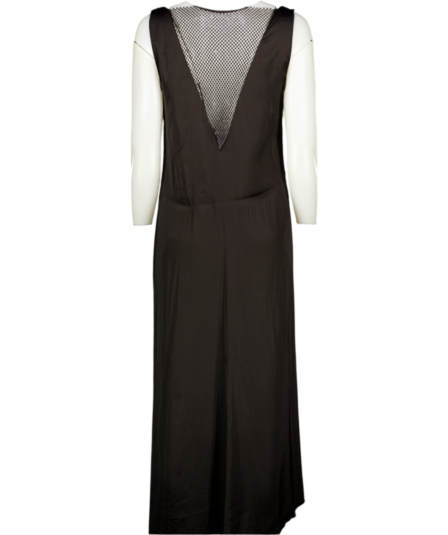 MASSIMO DUTTI Black Satin Embellished Mesh Panel Slip Dress UK S