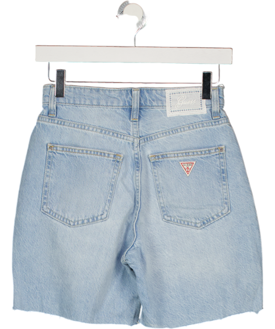 GUESS Light Blue Frayed Denim Logo Patch Shorts W25
