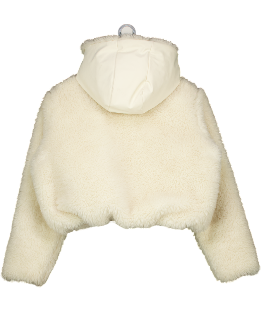 ZARA Cream Short Faux Fur Hooded Coat Recco Technology Ski Collection UK S